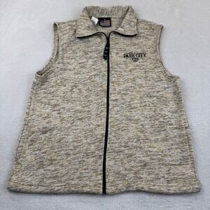 Park City Utah Fleece Vest Men Medium Oatmeal Marl Full Zip Embroidered USA Made